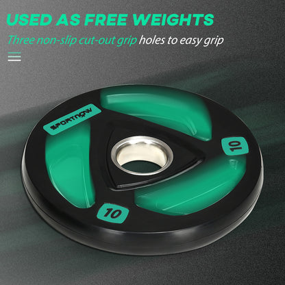 Zestaw sztangi SPORTNOW 2 x 10 kg, powlekane gumą obciążenia Tri-Grip z otworami 2" x 5 cm, do użytku w domu, na siłowni, do podnoszenia ciężarów i treningu siłowego