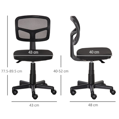 Krzesło biurowe Vinsetto Small Office Chair bez podłokietników, ergonomiczne obrotowe krzesło biurowe z siatki z zakrzywionym oparciem i kółkami, regulowana wysokość, do toaletki domowej, komputera, gabinetu, sypialni, udźwig do 120 kg