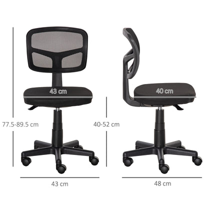 Vinsetto Small Office Chair without Arms, Ergonomic Swivel Mesh Desk Chair with Curved Back and Wheels, Height Adjustable, for Home Vanity Computer Dressing Table Study Bedroom, Holds Up to 120 kg