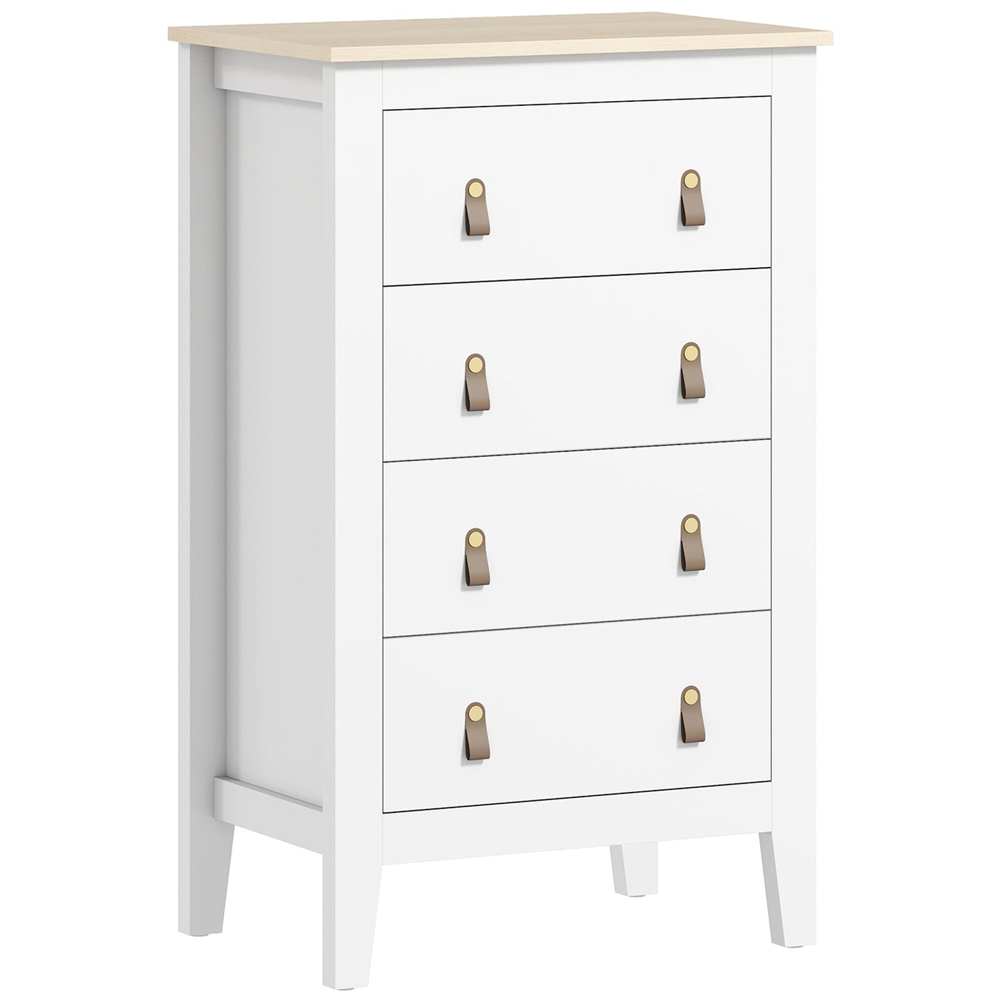 HOMCOM Bedroom Chest of Drawers, Modern 4 Drawer Dresser Cabinet with PU Leather Handles and Metal Runners for Living Room, Hallway, Entryway, White