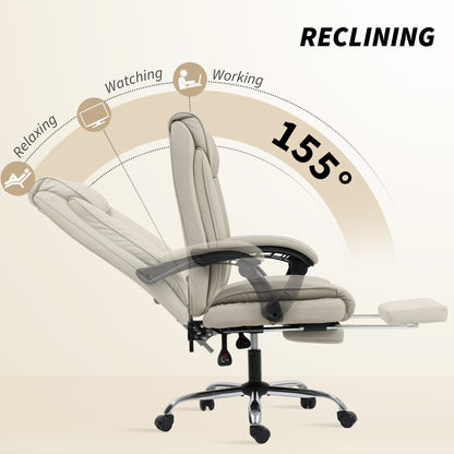HOMCOM Pet-Friendly Faux Leather Computer Desk Chair, Executive Office Chair with Footrest and Double-Layer Padding, Khaki