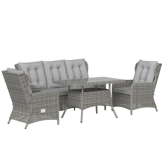 Outsunny 5 Seater Rattan Garden Furniture Set with Sofa, Reclining Chairs, Table, Patio Rattan Furniture Sofa Sets, Grey