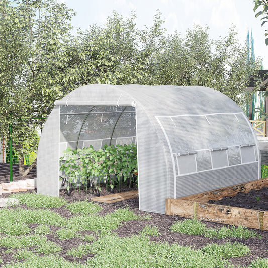 Outsunny 3 x 3 x 2 m Tunel foliowy ze zwijanymi ścianami bocznymi, namiotem do uprawy typu walk-in ze stalową ramą, wzmocnioną osłoną, drzwiami zapinanymi na zamek i 6 oknami z siatki do ogrodu, biały