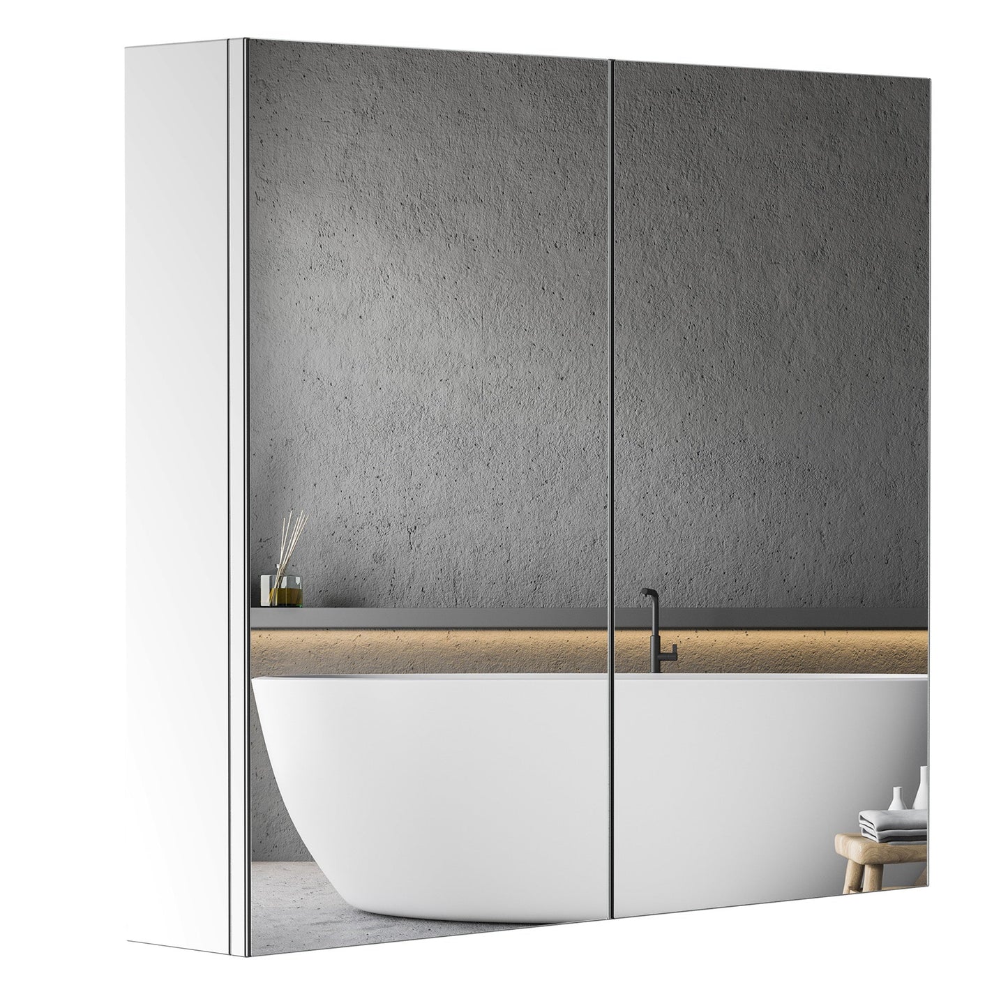 Stainless Steel Bathroom Mirror Cabinet, Double Doors,