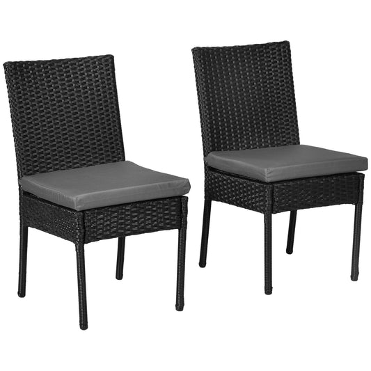 Outsunny Set of Two Armless Rattan Garden Chairs - Black