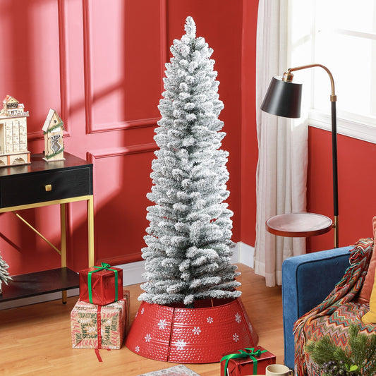 HOMCOM 5ft Artificial Snowy Pencil Christmas Tree - Green