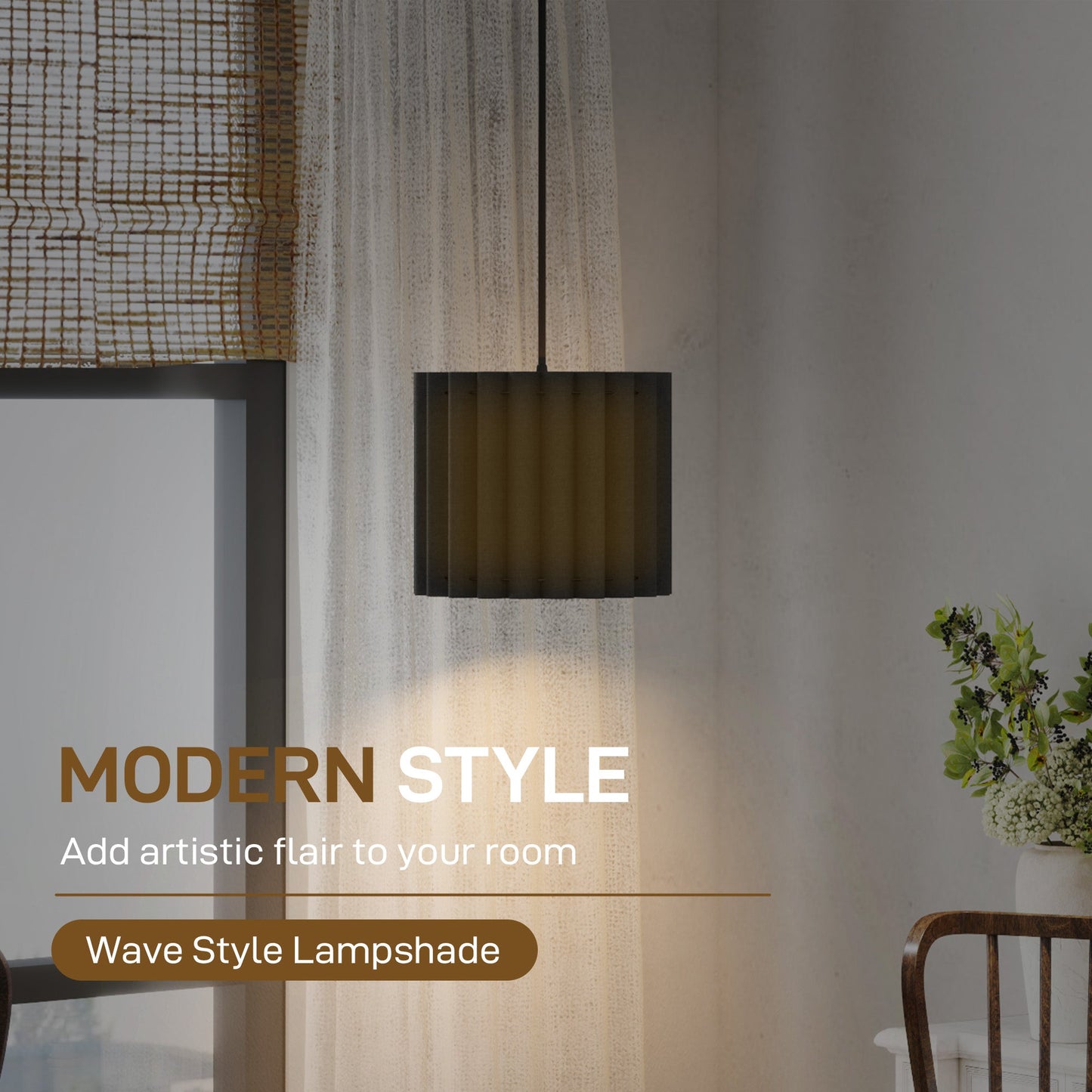 Lampa wisząca HOMCOM Linen, nowoczesny abażur sufitowy w kształcie fali, abażur E27 do salonu, sypialni, kuchni, przedpokoju, czarny