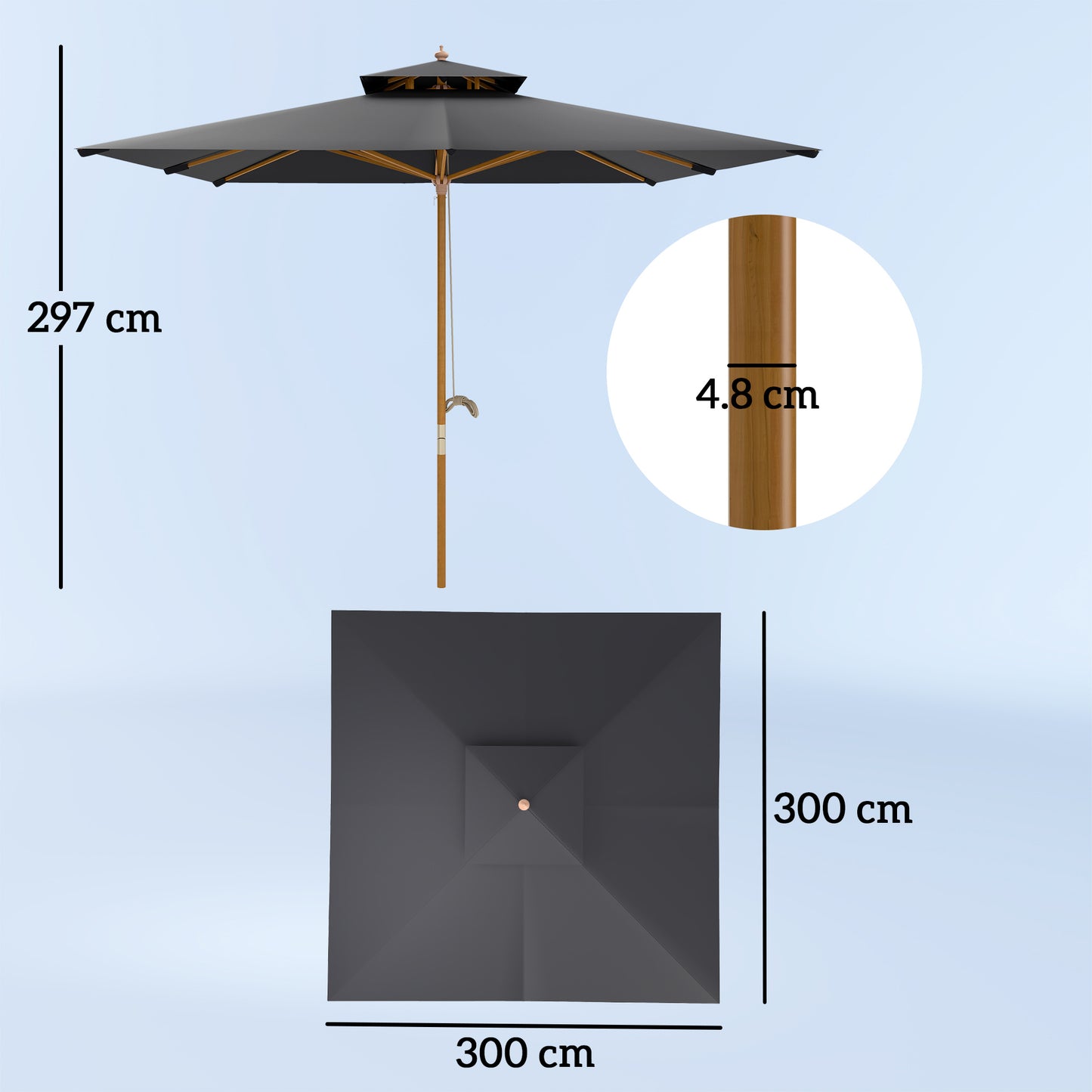 Outsunny 3 m kwadratowy parasol z baldachimem - czarny