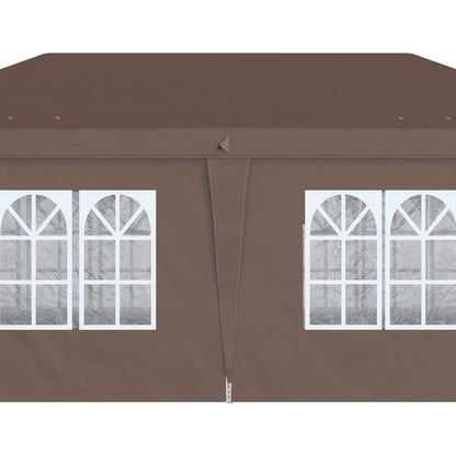 Outsunny 3 x 6 m Pop Up Gazebo with Sides and Windows, Height Adjustable Party Tent with Storage Bag for Garden, Camping, Event, Brown