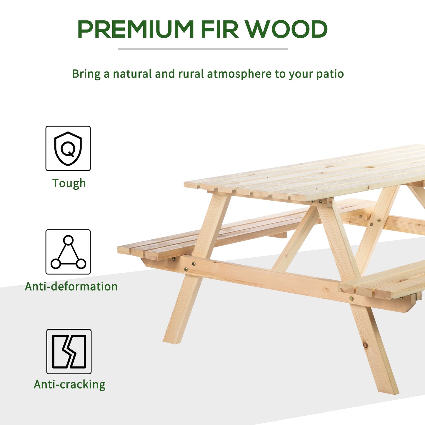 Outsunny 4 Seater Wooden Picnic Table Bench for Outdoor Garden or Patio w/ Parasol Cutout 150 cm