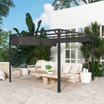 Outsunny 3 x 3m aluminiowa pergola z rozsuwanym dachem i ścianą - ciemnoszara