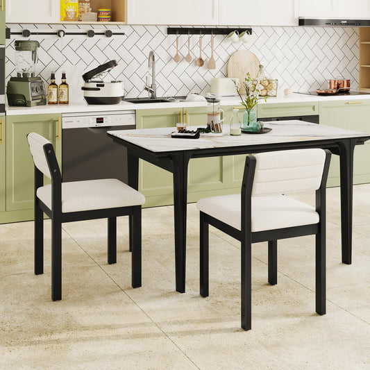 Imitation Lamb Fleece Home Chair with Upholstered Seat and Rubber Wood Legs-White