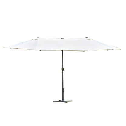Outsunny 4.6M Sun Umbrella Canopy Double-sided Crank Sun Shade w/ Cross Base Off White