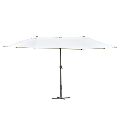Outsunny 4.6M Sun Umbrella Canopy Double-sided Crank Sun Shade w/ Cross Base Off White
