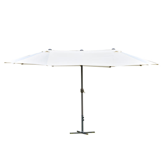 Outsunny 4.6M Sun Umbrella Canopy Double-sided Crank Sun Shade w/ Cross Base Off White