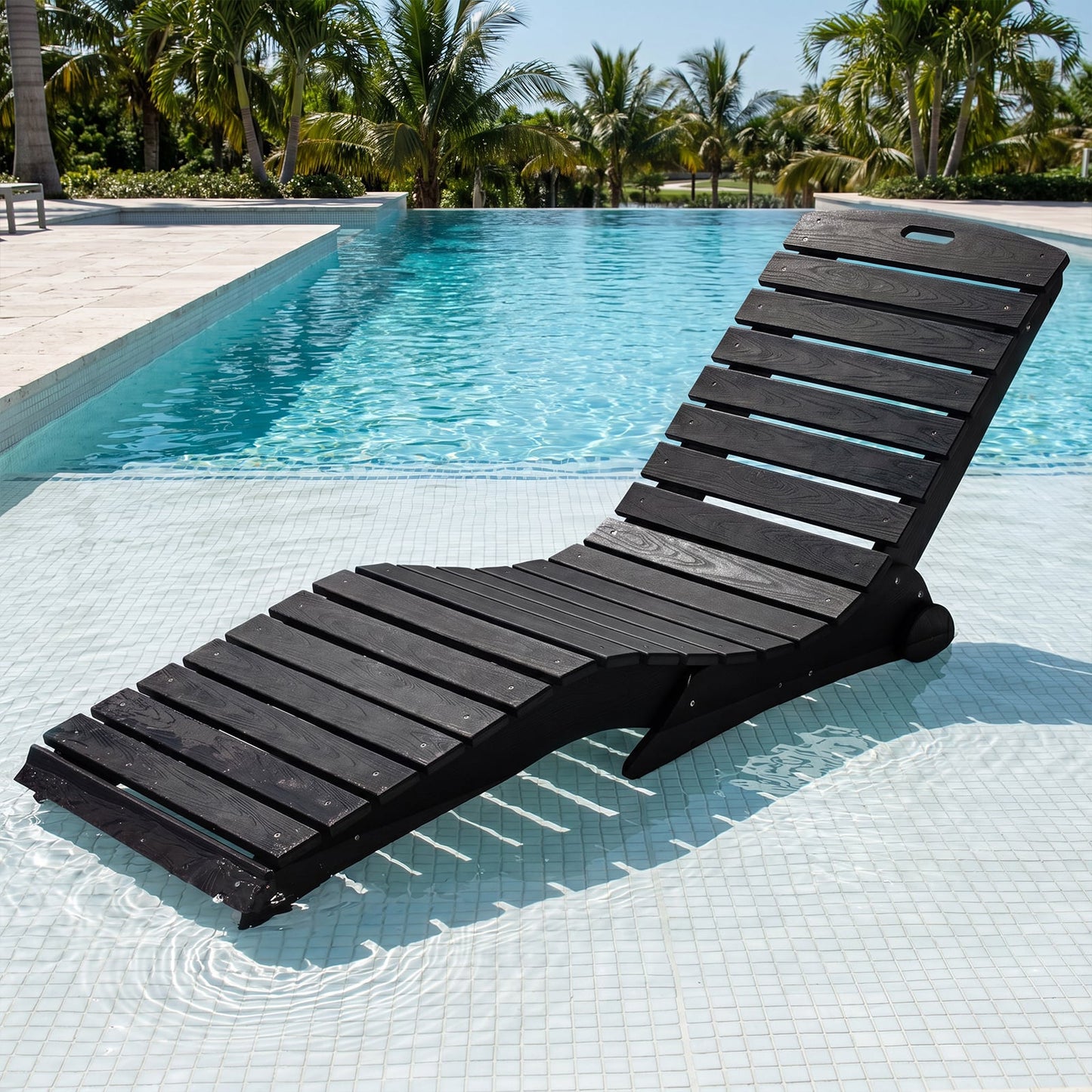 In-Pool Lounge Chair Ergonomic S-Curve HDPE Pool Chaise Lounger with Wheels-Black