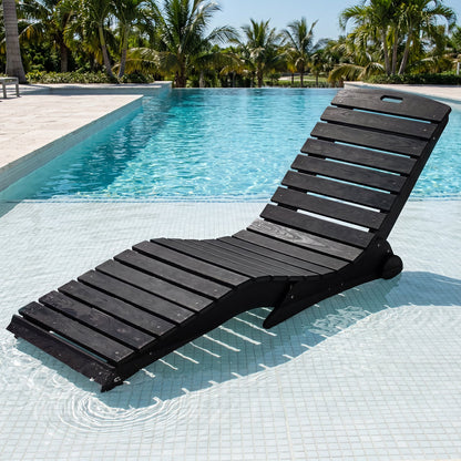 In-Pool Lounge Chair Ergonomic S-Curve HDPE Pool Chaise Lounger with Wheels-Black