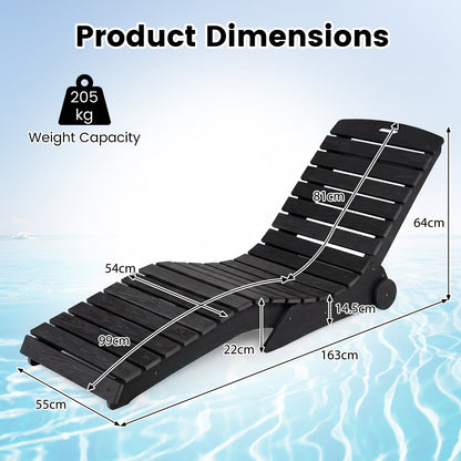 In-Pool Lounge Chair Ergonomic S-Curve HDPE Pool Chaise Lounger with Wheels-Black