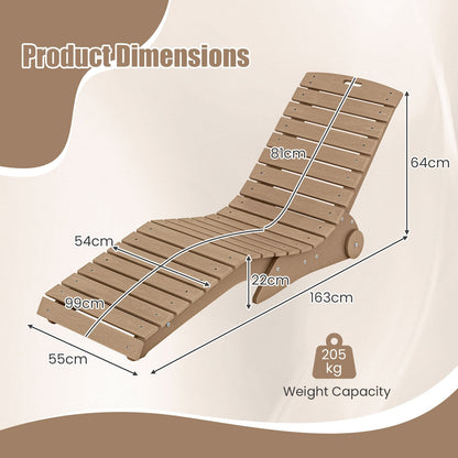 In-Pool Lounge Chair Ergonomic S-Curve HDPE Pool Chaise Lounger with Wheels-Brown