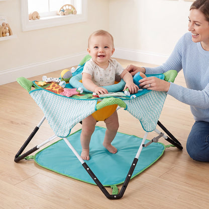 Indoor/Outdoor Infant Activity Center with Interactive Toys and 3 Adjustable Heights for 6+ Months-Blue