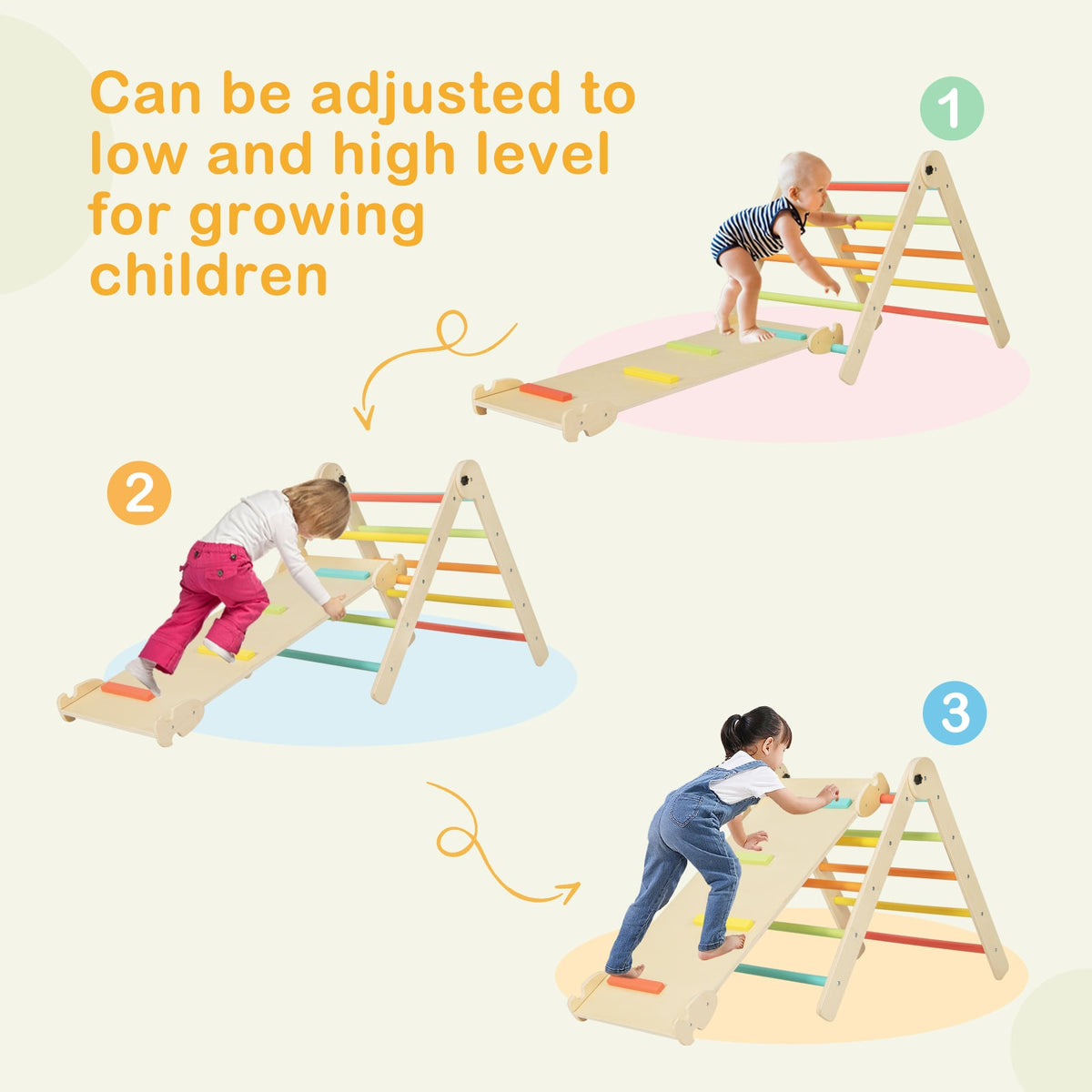 7-in-1 Indoor Wooden Foldable Climbing Toys for Toddlers-Multicolor