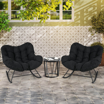 Indoor Outdoor Rocking Chair Oversized Egg Papasan Chair-Black