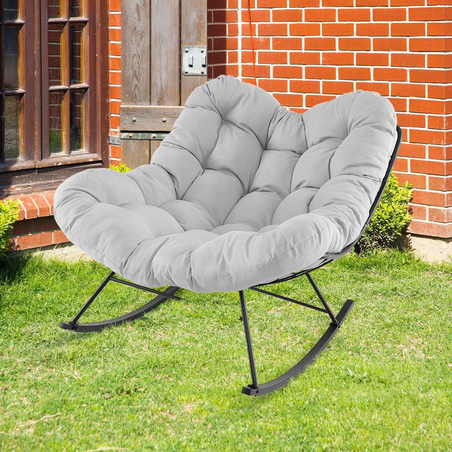 Indoor Outdoor Rocking Chair Oversized Egg Papasan Chair-Light Grey
