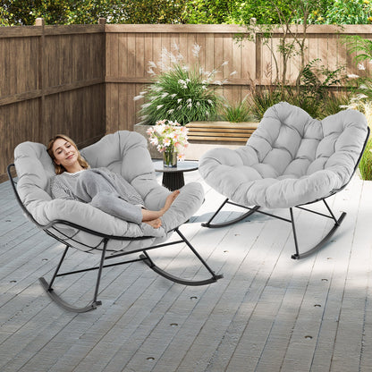 Indoor Outdoor Rocking Chair Oversized Egg Papasan Chair-Light Grey