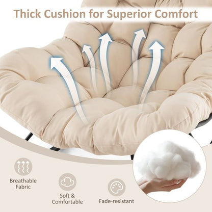 Oversized Papasan Patio Rocking Chair with Padded Cushion and Metal Frame-Beige
