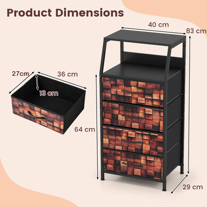 Industrial Nightstand Tall Dresser with 4 Fabric Drawers-Brown