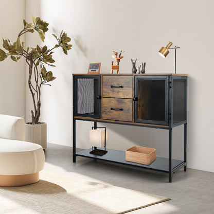 Industrial Buffet Sideboard Console Table with 2  Cabinets-Rustic Brown