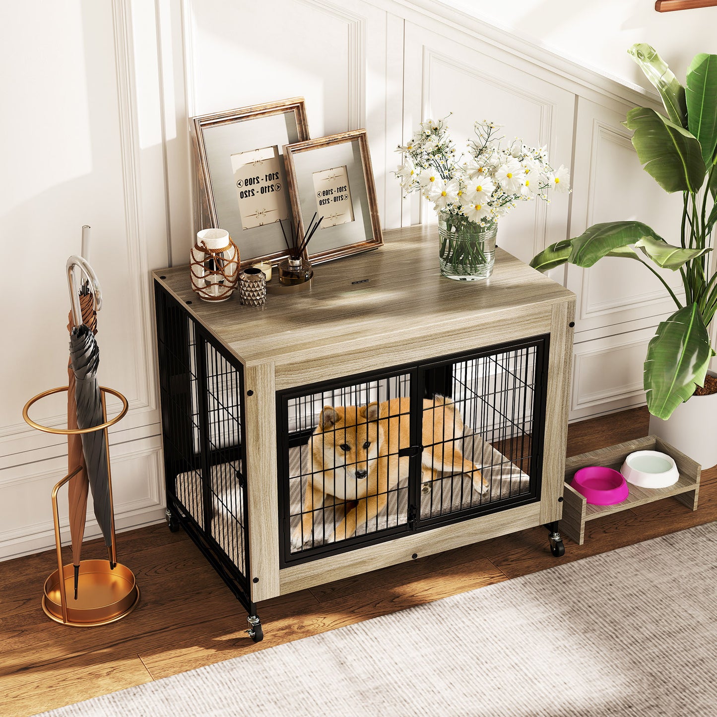 Industrial Dog Kennel with Flip-up Top and 3 Lockable Doors-Grey