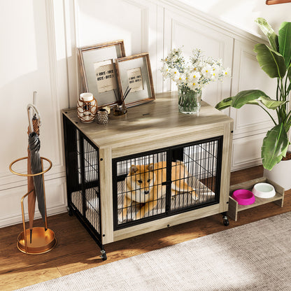 Industrial Dog Kennel with Flip-up Top and 3 Lockable Doors-Grey
