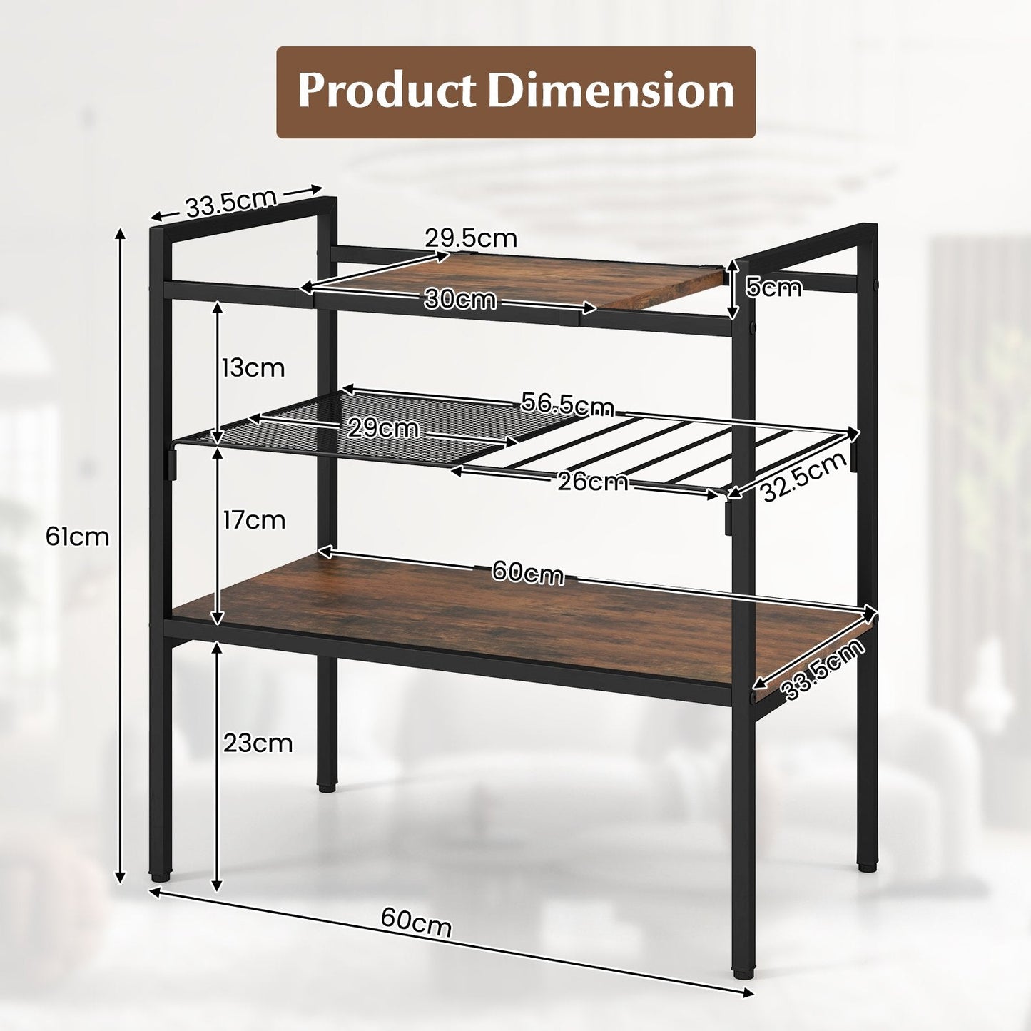 Sofa Side Table with Removable Panel and Mesh Shelf-Rustic Brown