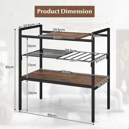 Sofa Side Table with Removable Panel and Mesh Shelf-Rustic Brown