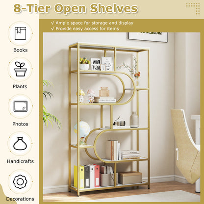 Industrial Etagere Bookcase with Open Storage Shelves and Metal Frame-White & Golden