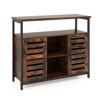 Sideboard Storage Cabinet with Slatted Door and 3 Adjustable Shelves-Rustic Brown