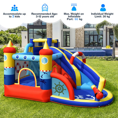 Inflatable Bounce Castle 6-in-1 Water Park with Curved Slide