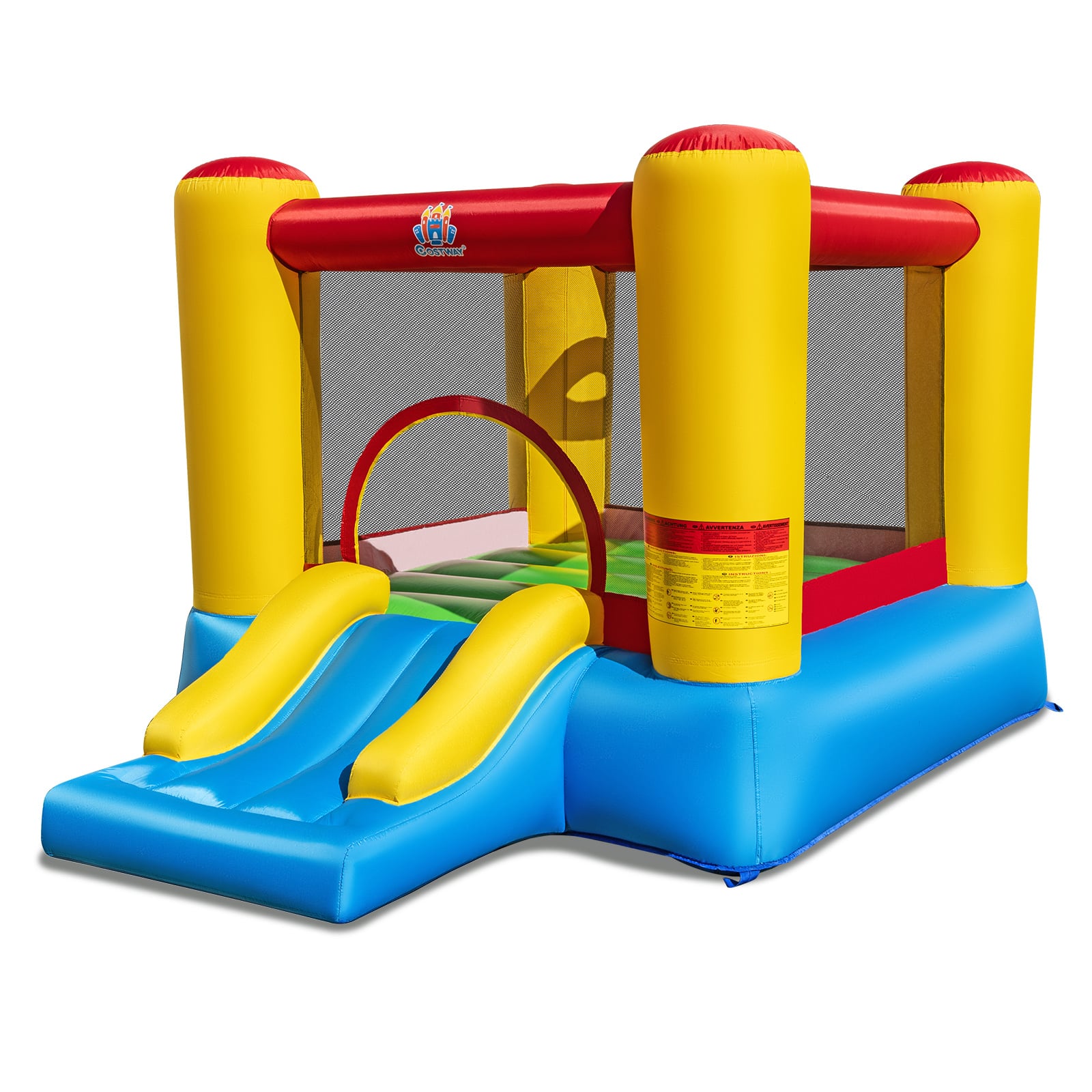 Inflatable Bounce House Kids Castle Slide Bouncer with Basketball Rim Indoor Outdoor Jumping Castle