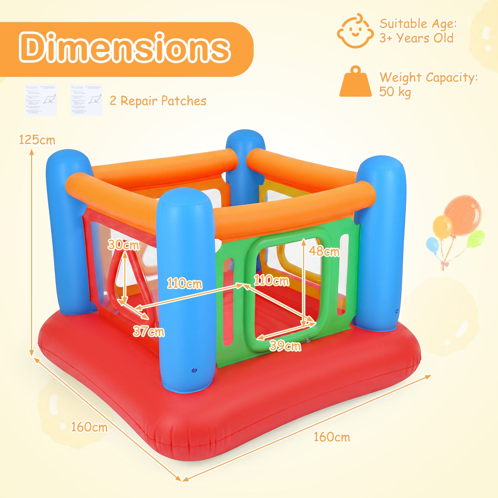 Inflatable Bounce House for Kids with Transparent Side Walls and Square/Triangle Openings-Blue