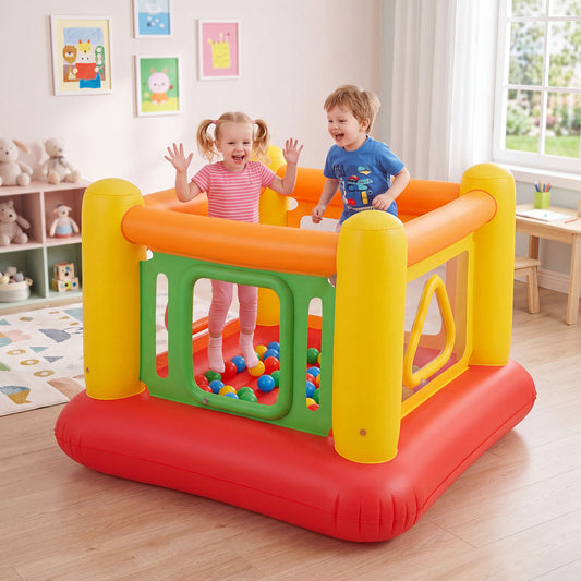 Inflatable Bounce House for Kids with Transparent Side Walls and Square/Triangle Openings-Orange