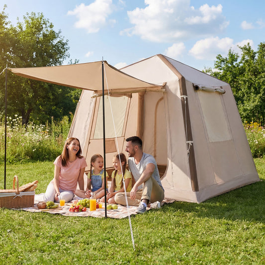 Inflatable Camping Tent for 2-4 Person with Pump and Carry Bag Easy Setup-Khaki
