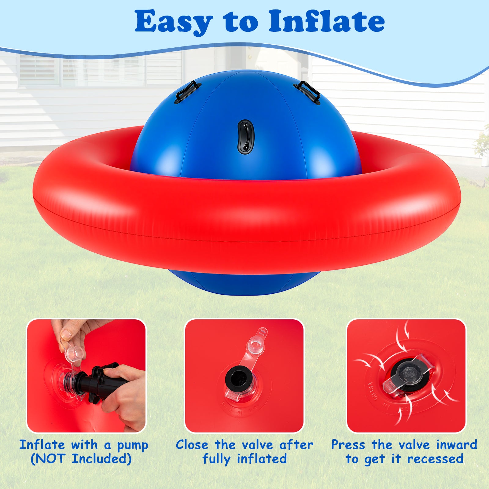 Inflatable Dome Rocker Bouncer for Kids with 6 Built-in Handles-Red