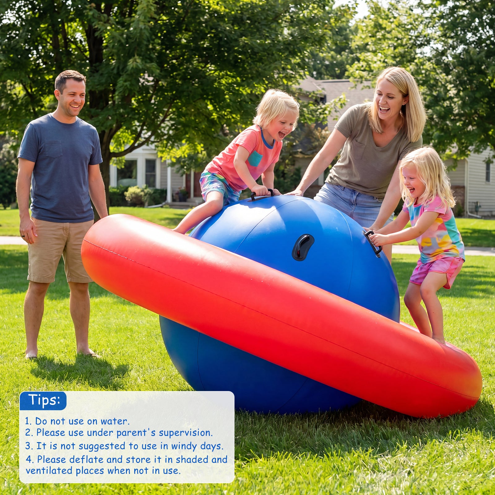 Inflatable Dome Rocker Bouncer for Kids with 6 Built-in Handles-Red
