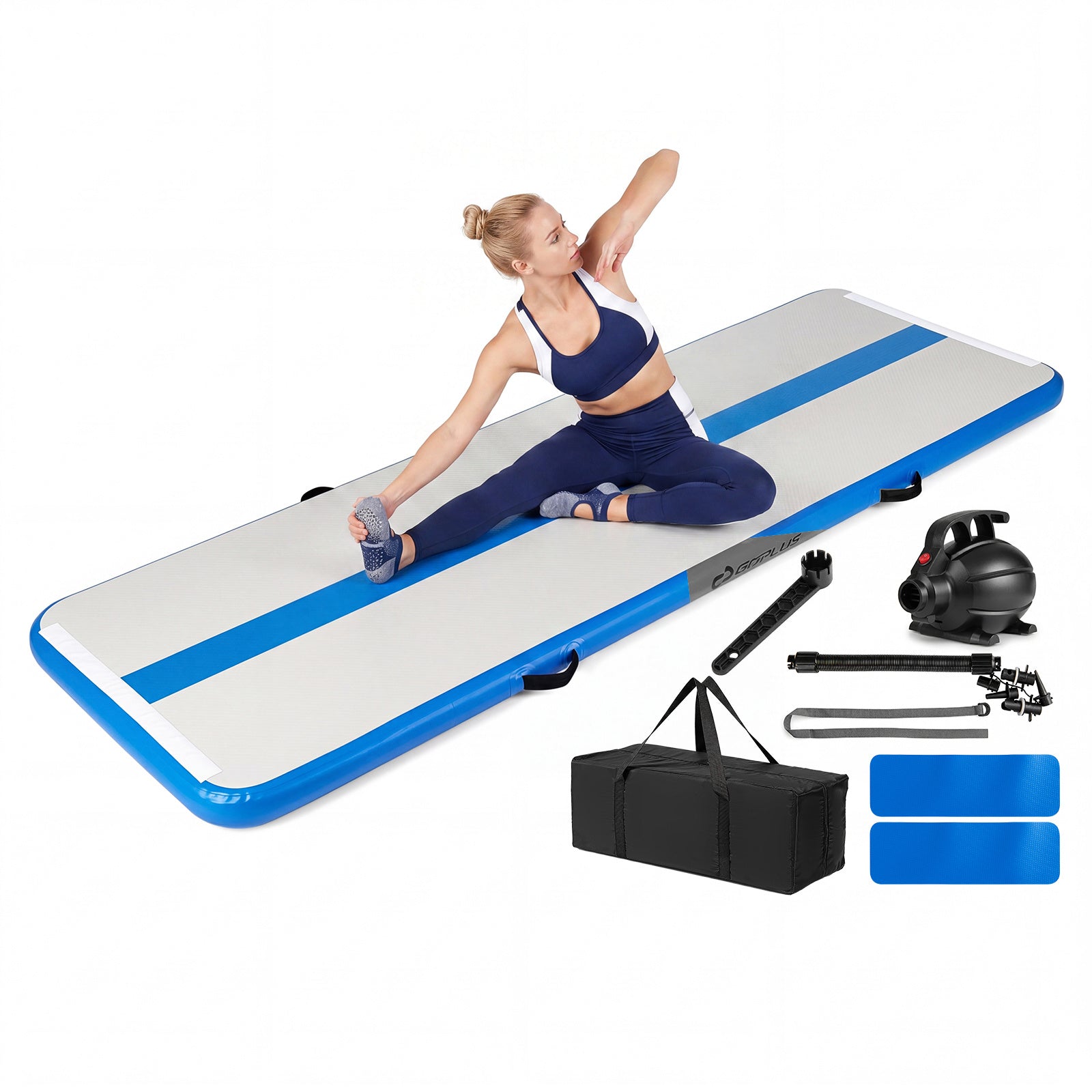 Inflatable Gymnastic Mat Portable Tumbling Mat with Electric Air Pump-Blue