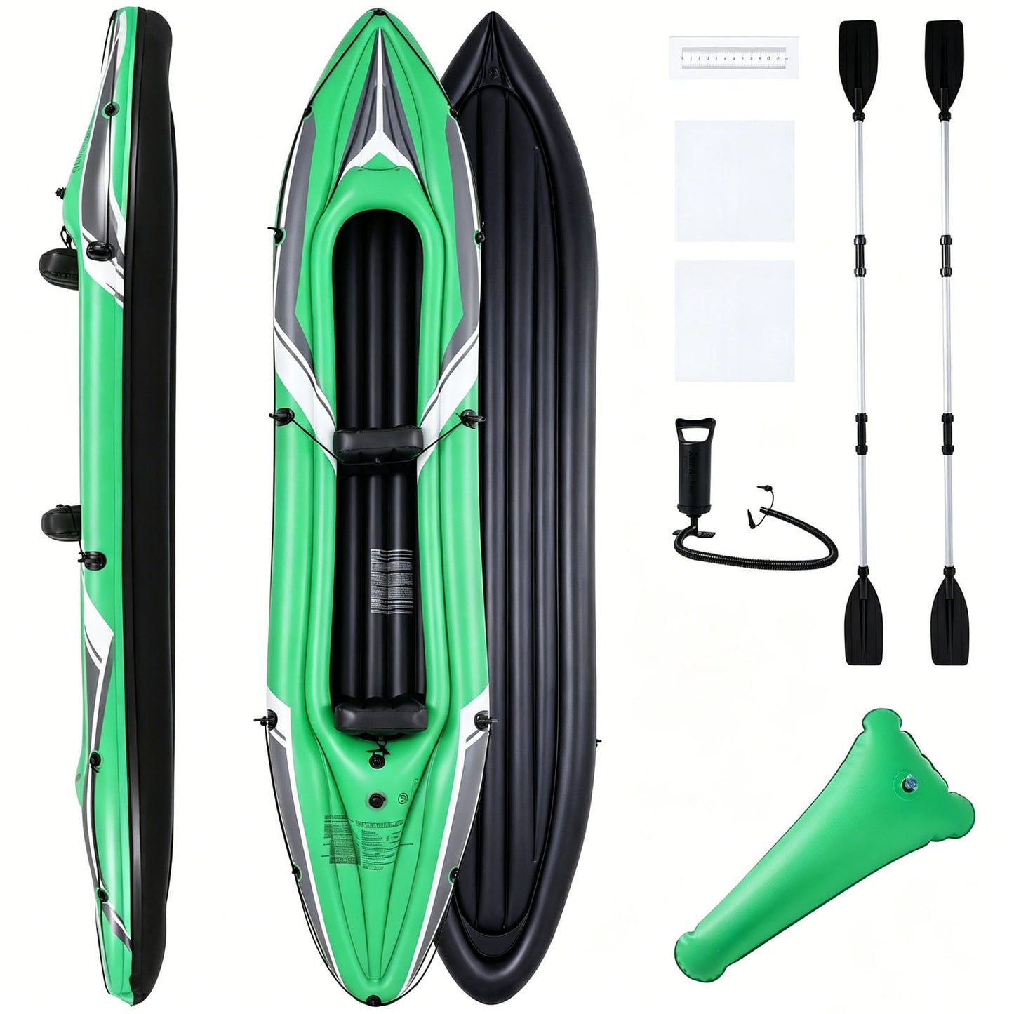 Inflatable Kayak 2 Person with Aluminum Paddles and Hand Pump-Green