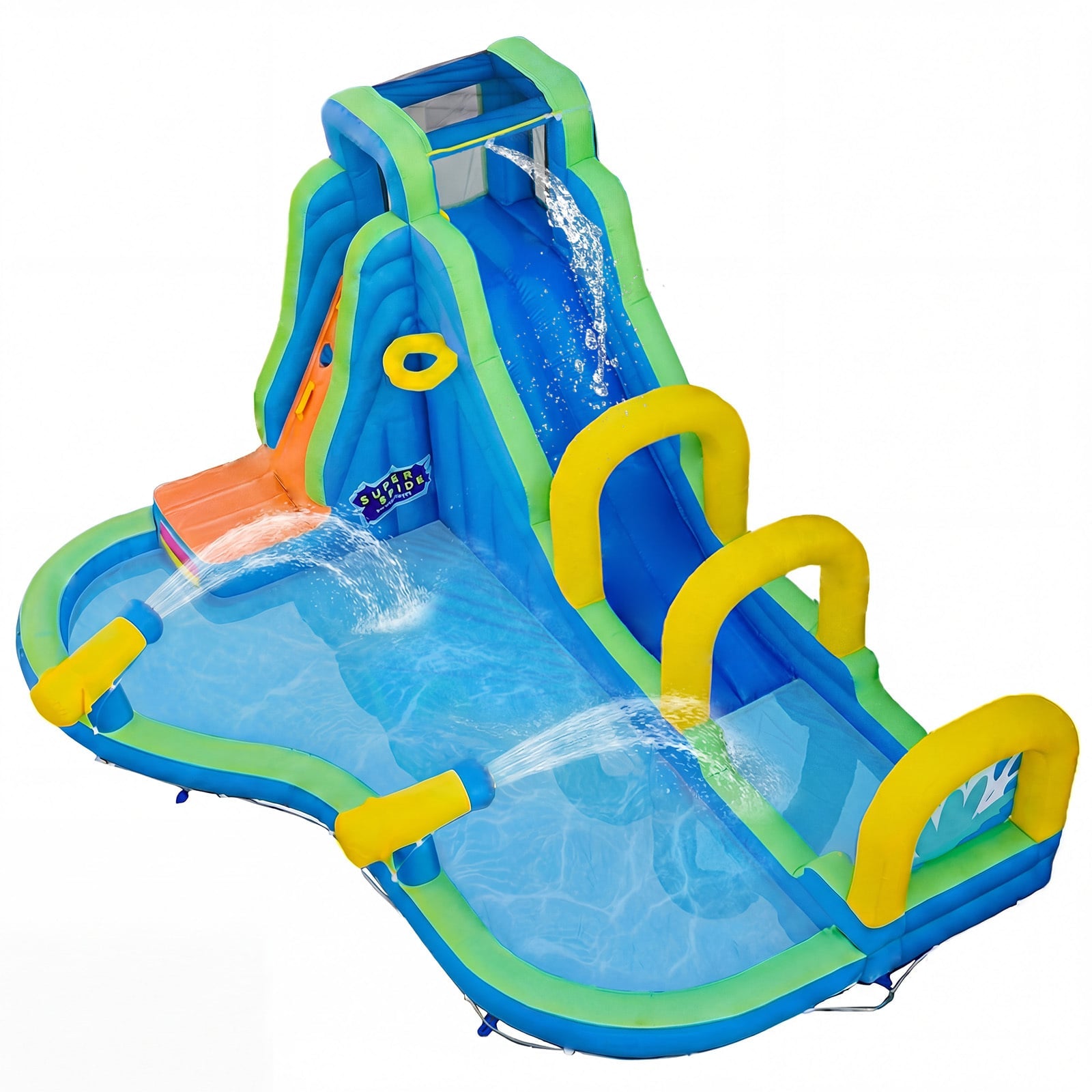 Inflatable Water Slide Park with Climbing Wall and Basketball Rim