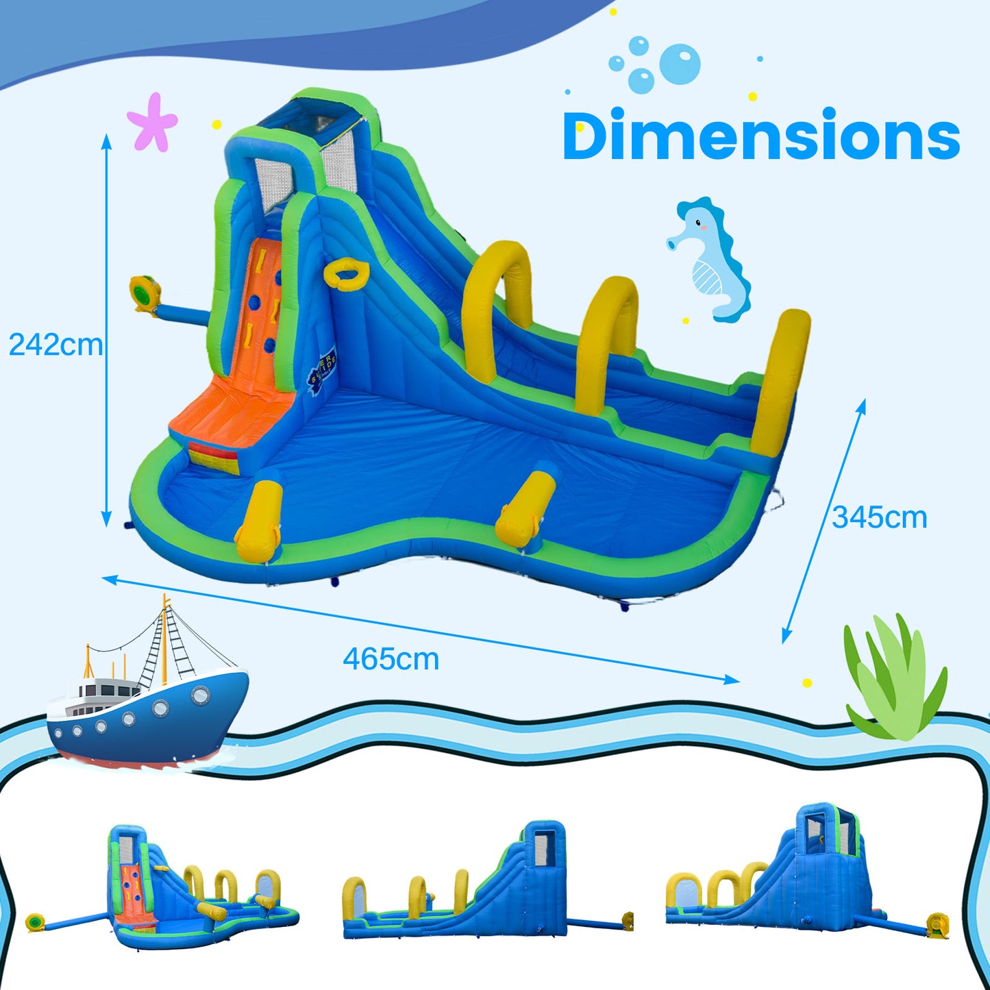 Inflatable Water Slide Park with Climbing Wall and Basketball Rim