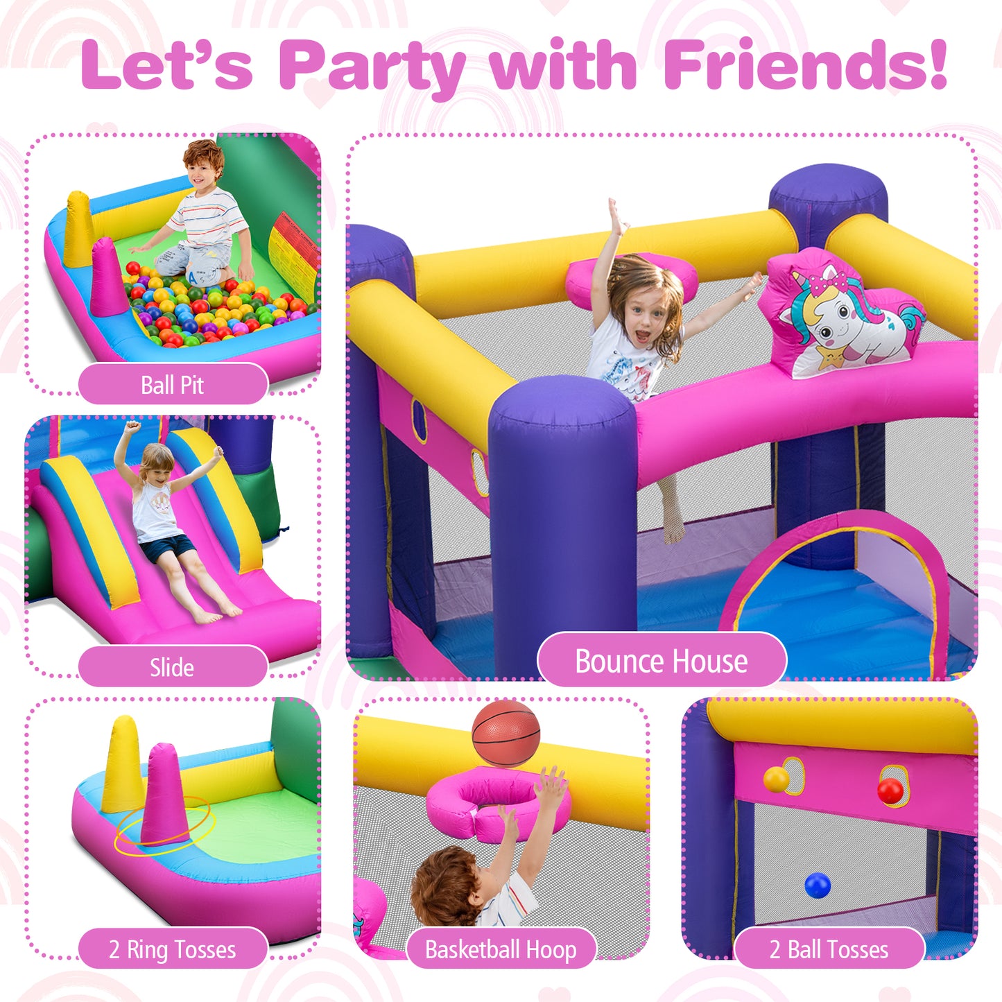 Inflatable Bounce Castle with Slide and Stakes