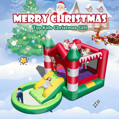 Christmas Themed Kids Inflatable Bounce House with Slide without Blower